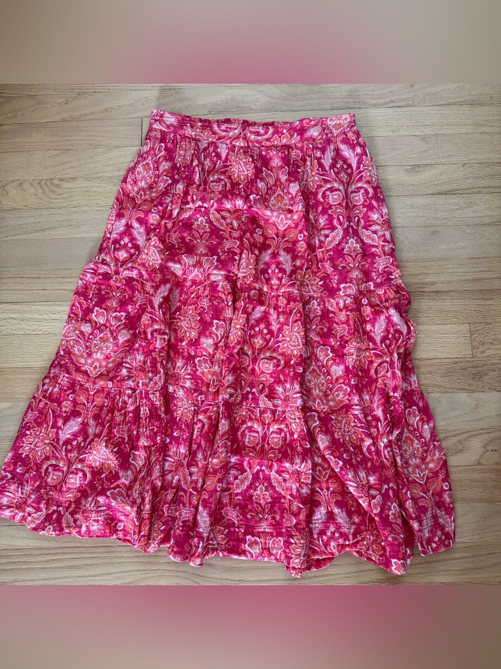 Soft Surroundings Small Petite Pink Paisley 100% Cotton Boho Maxi Skirt